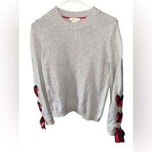Boden Angelica Gray Cashmere Blend Knit Crewneck Tie Sleeves Sweater Size Small